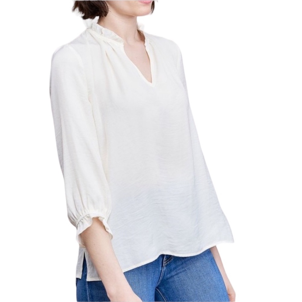 Split Neck Ruffled Blouse, Winter White NWT Women’s Size Small - Picture 4 of 9